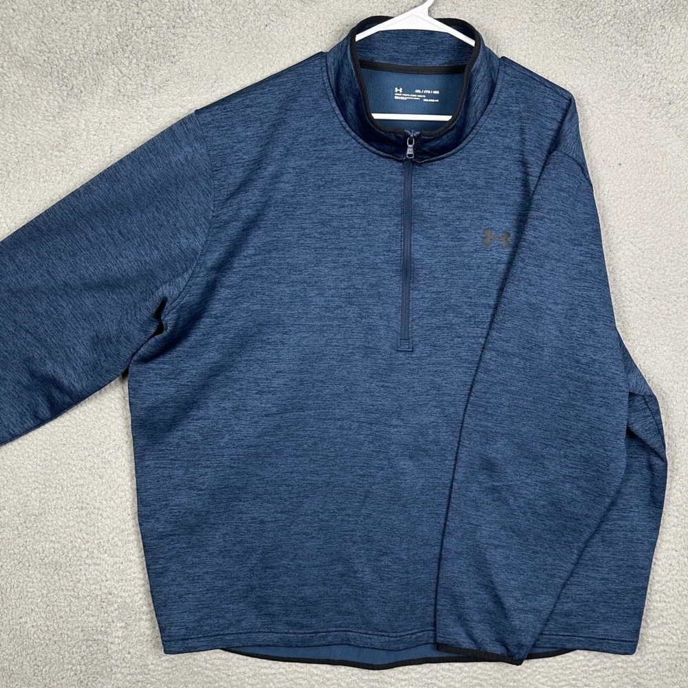 Under Armour Sweatshirt Men 4XL ColdGear Blue Heathered Quarter-Zip Pullover EUC